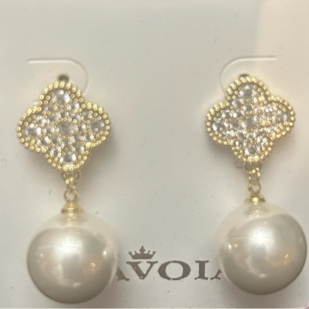 AVOL - Gold and White Pearl Drop Earrings